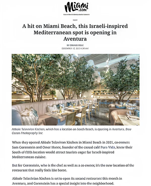 Miami.com article thumbnail covering Abbale's Israeli-inspired Mediterranean kitchen